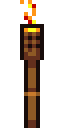 A tall wooden post with a flickering flame on top